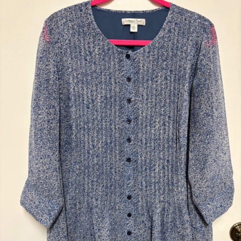 COLDWATER CREEK WOMENS FLORAL PLEATED BUTTON DOWN LINED BLOUSE. SZ. 1X